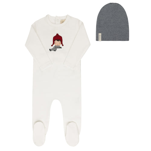 Ely's & Co Autumn Kids Collection Footie And Beanie - Ivory/Blue