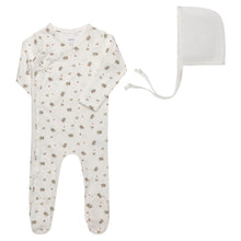 Load image into Gallery viewer, Aurora Jersey Cotton Floral Print Collection Footie And Bonnet - Ivory/Pink