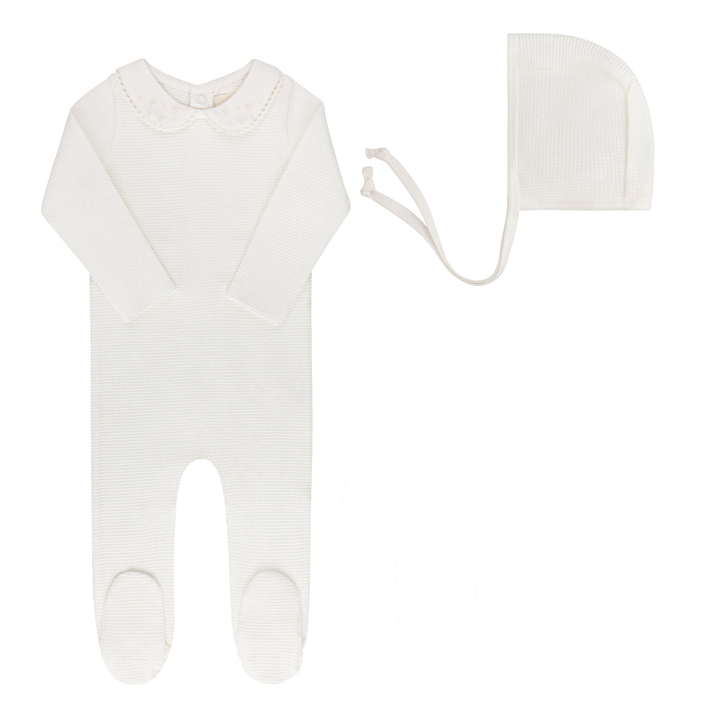 Ely's & Co Embroidered Collar Collection Footie And Bonnet - Ivory Boys