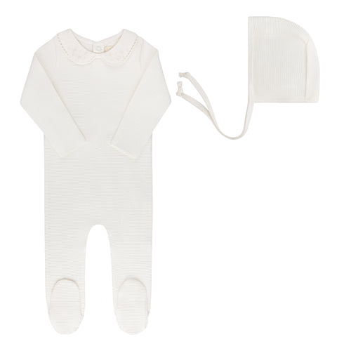 Ely's & Co Embroidered Collar Collection Footie And Bonnet - Ivory Boys