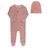 Ely's & Co Velour Stripe Collection Footie And Beanie - Dark Pink