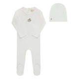 Ely's & Co Ribbed Floral Embroidered Collection Footie And Beanie - Ivory