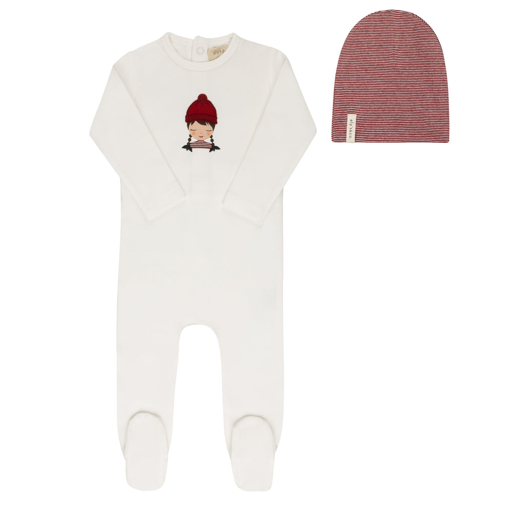 Ely's & Co Autumn Kids Collection Footie And Beanie - Ivory/Pink