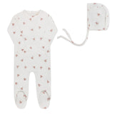 Ely's & Co Velour Leaf Pattern Collection Footie And Bonnet - Ivory Girls