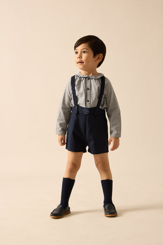 Lil Legs Plaid Edition Boys Overall Shorts - Navy