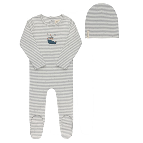 Ely's & Co Nautical Striped Collection Footie And Beanie - Blue