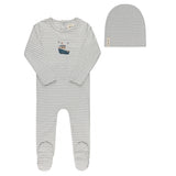 Ely's & Co Nautical Striped Collection Footie And Beanie - Blue