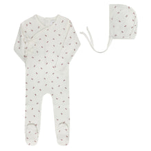 Load image into Gallery viewer, Aurora Bow Pattern Collection Footie And Bonnet - Ivory/Red