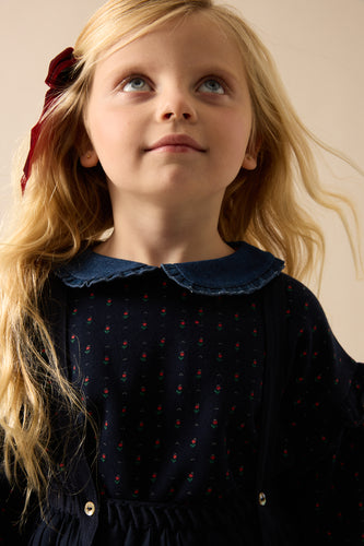 Lil Legs Denim Collar Ruffle Sweatshirt - Navy Print