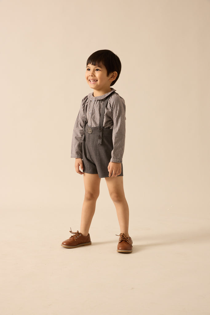 Lil Legs Plaid Edition Boys Overall Shorts - Mid Grey