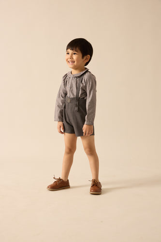 Lil Legs Plaid Edition Boys Overall Shorts - Mid Grey