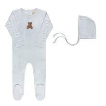 Load image into Gallery viewer, Ely's &amp; Co Gingham Teddy Collection Footie And Bonnet - Blue