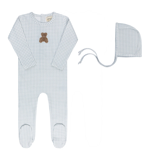Ely's & Co Gingham Teddy Collection Footie And Bonnet - Blue