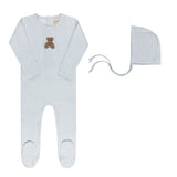 Ely's & Co Gingham Teddy Collection Footie And Bonnet - Blue