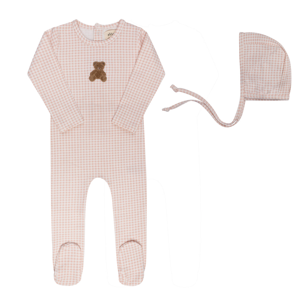 Ely's & Co Gingham Teddy Collection Footie And Bonnet - Pink