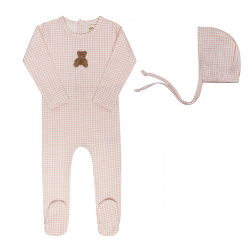 Ely's & Co Gingham Teddy Collection Footie And Bonnet - Pink