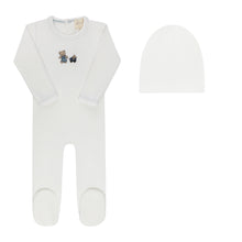 Load image into Gallery viewer, Aurora Embroidered Bear Collection Boys Footie And Beanie - Ivory