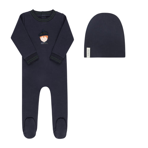 Ely's & Co French Terry Scottish Collection Footie And Beanie - Navy