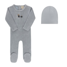 Load image into Gallery viewer, Aurora Embroidered Bear Collection Footie And Beanie - Blue