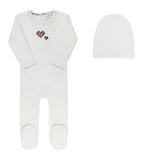 Aurora Cross Stitch Collection Girls Footie And Beanie - Ivory