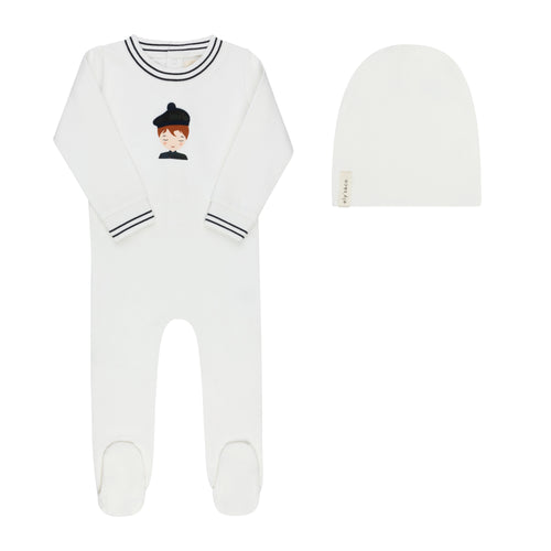 Ely's & Co French Terry Scottish Collection Footie And Beanie - Ivory/Navy