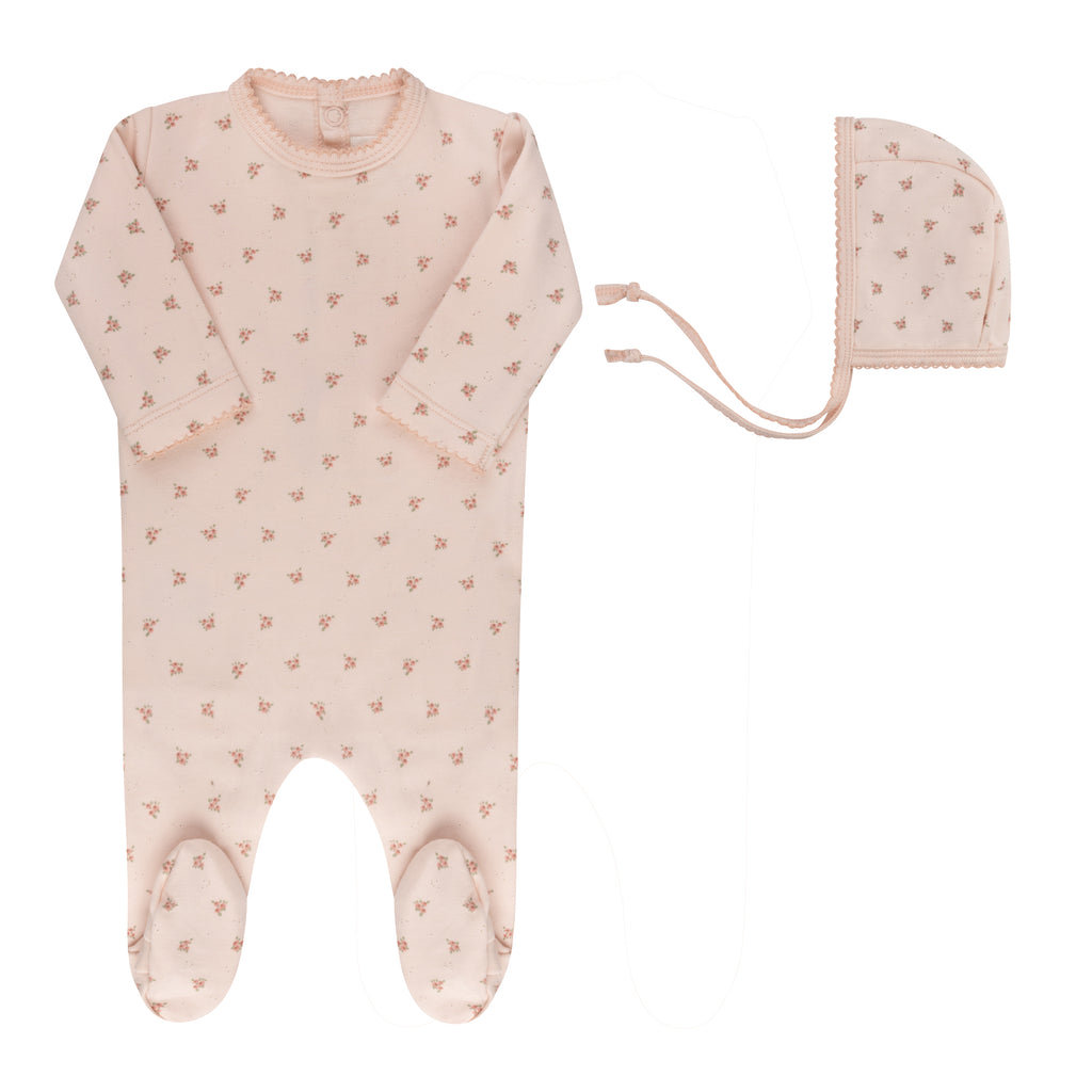 Ely's & Co Rosebud Collection Footie And Bonnet - Pink