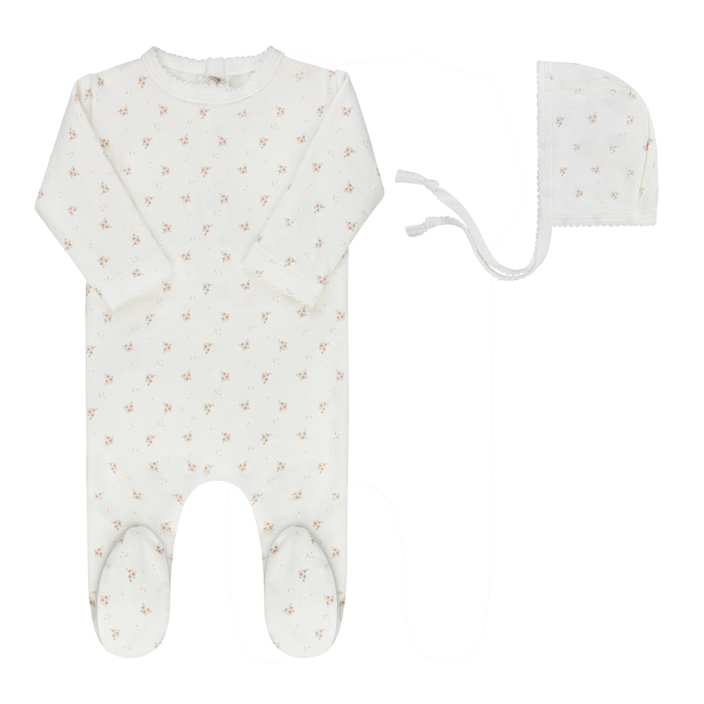 Ely's & Co Rosebud Collection Footie And Bonnet - Ivory/Pink