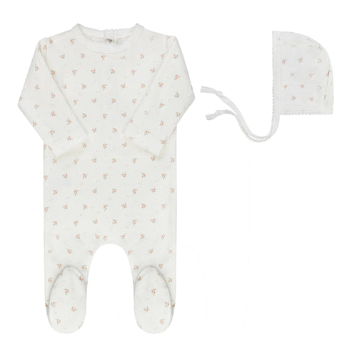 Ely's & Co Rosebud Collection Footie And Bonnet - Ivory/Pink
