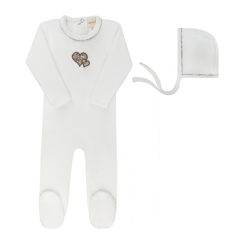 Ely's & Co Embroidered Liberty Collection Footie And Beanie - Ivory/Pink