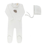 Ely's & Co Embroidered Liberty Collection Footie And Beanie - Ivory/Pink