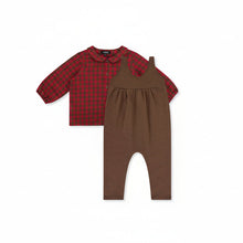 Load image into Gallery viewer, Jaybee Checkered Collar Shirt And Overalls Set - Chestnut/Berry