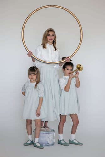 Little Tempest Taffeta Teens Maxi Skirt And Pintuck Shirt Set - Mint Green/White