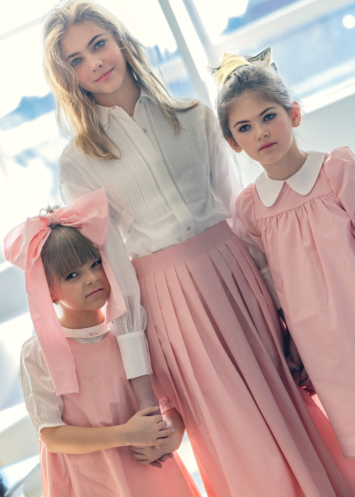 Little Tempest Scallop Hem Jumper And Embroidered Blouse Set - Salmon/White