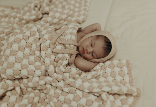 Peluche Rose/Cream Contrast Bubbled Knit Blanket