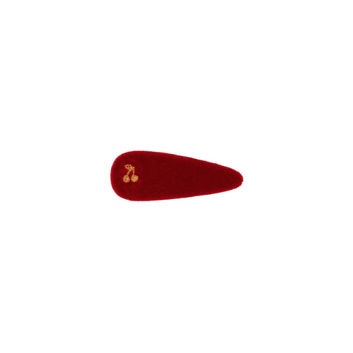 Le Enfant Gold Thread Cherry Velvet Clips - Red