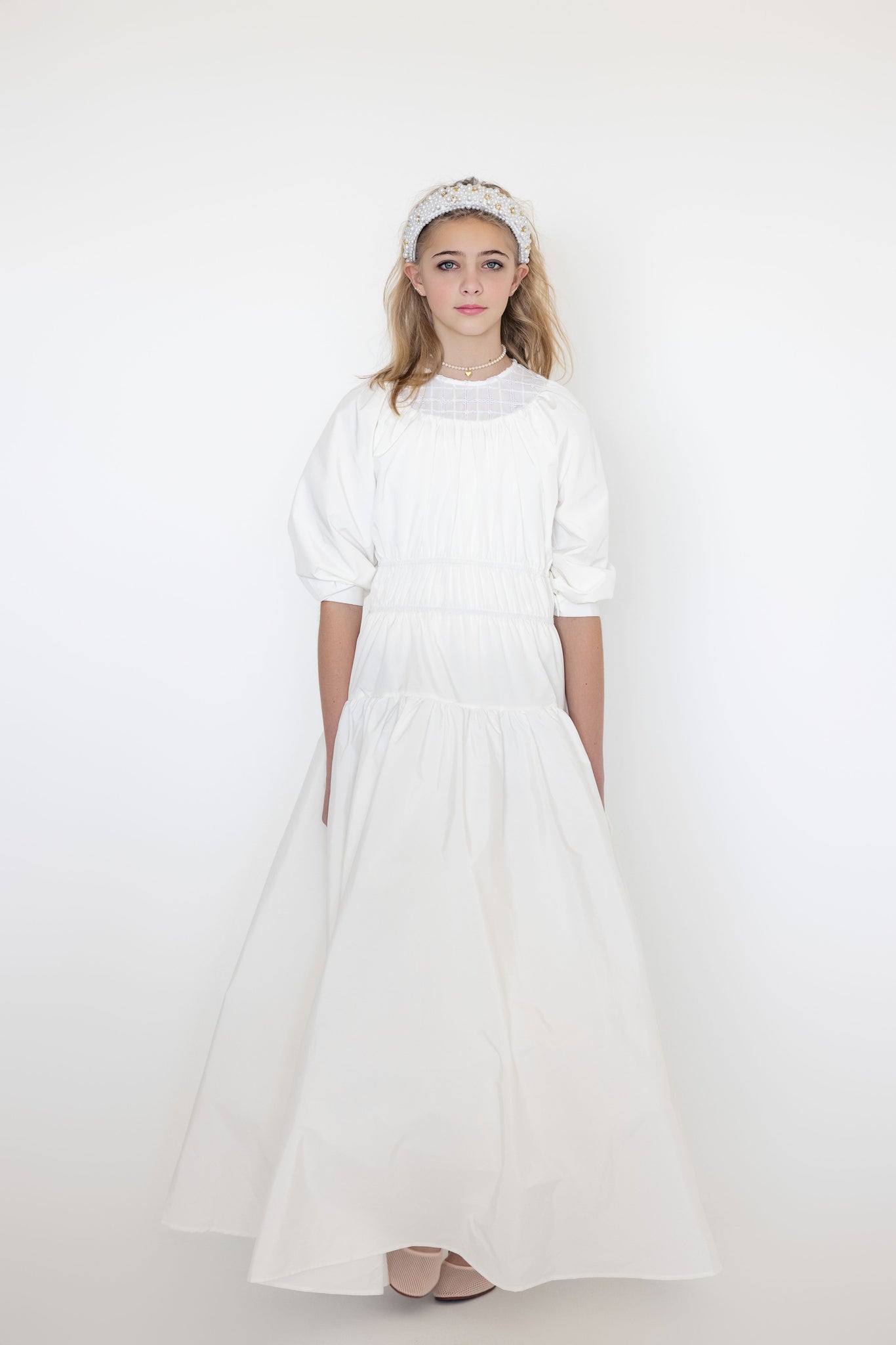 teens white dress Little Tempest Pavo Teens Taffeta Gown