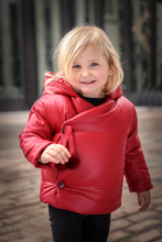 Load image into Gallery viewer, Mantel Side Opening pom pom tie Winter Jacket - Red