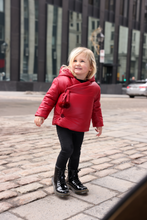 Load image into Gallery viewer, Mantel Side Opening pom pom tie Winter Jacket - Red