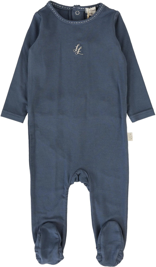 Lil Legs Emblem Footie - Off Blue