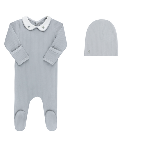 Ely's & Co Wide Rib Cotton - Wide Rib Rosebud Footie And Beanie - Blue