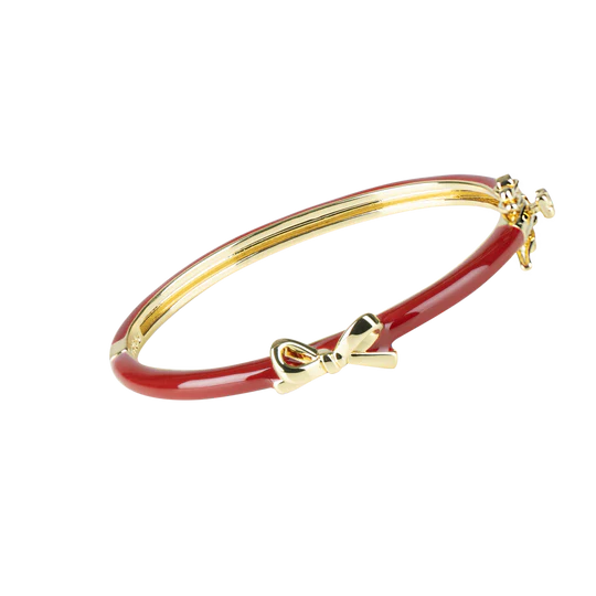 Enamel Deep Red Bangle with Gold Bow