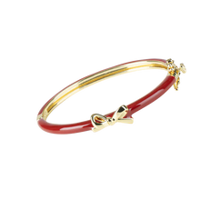 Load image into Gallery viewer, Enamel Deep Red Bangle with Gold Bow