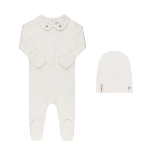 Ely's & Co Wide Rib Cotton - Wide Rib Rosebud Footie And Beanie - Pink/Ivory