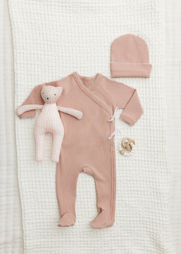 Bonjoy Ribbed Wrap Footie & Beanie - Pink