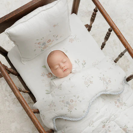 Peluche Floral Bamboo Filled Blanket + Pillow - Blue