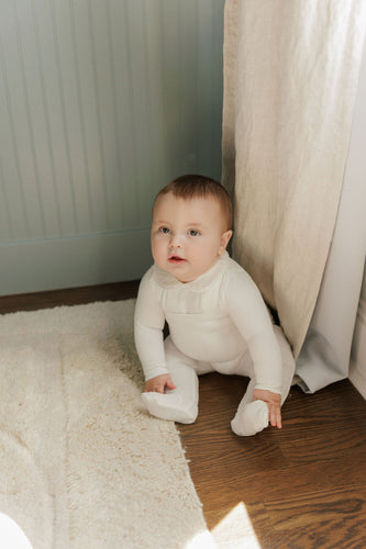 Ely's & Co Embroidered Collar Collection Three Piece Overall Set - Ivory Boys