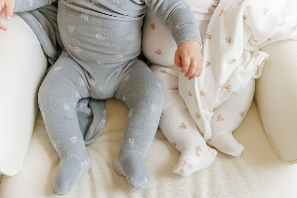 Ely's & Co Velour Leaf Pattern Collection Footie And Bonnet - Ivory Boys