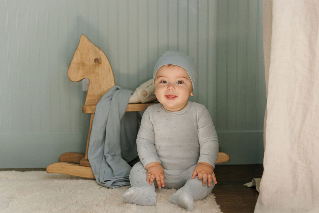 Ely's & Co Velour Embroidered Floral Collection Footie - Blue