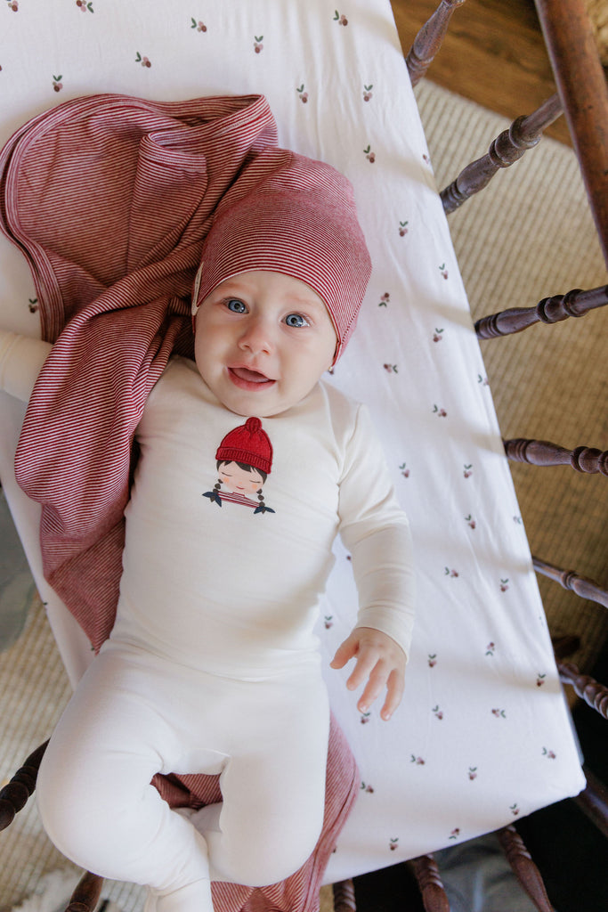 Ely's & Co Autumn Kids Collection Footie And Beanie - Ivory/Pink