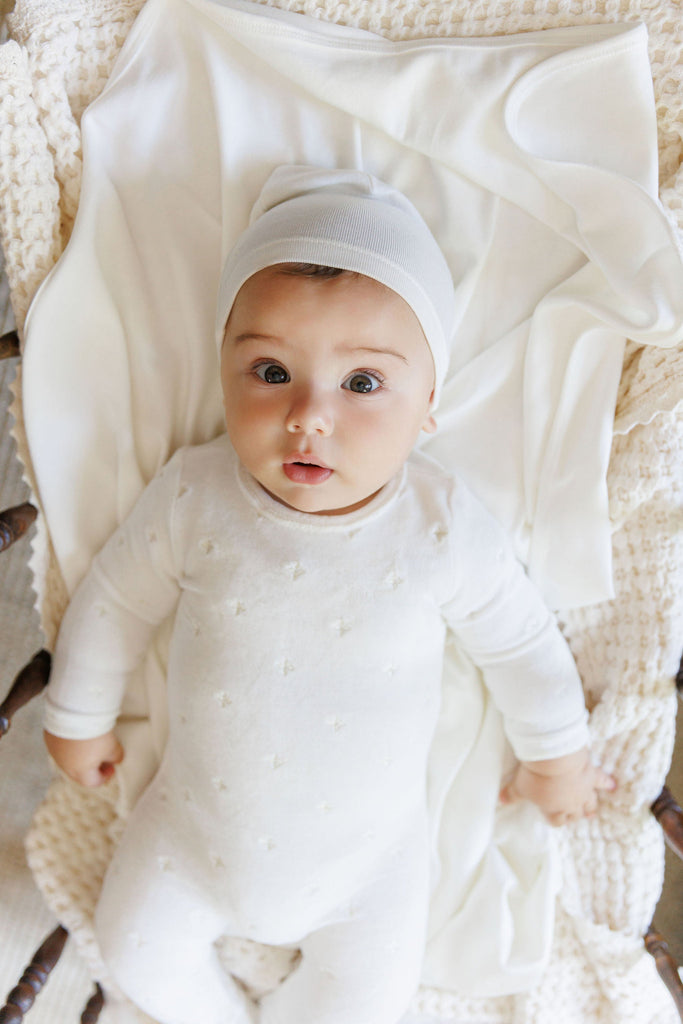 Ely's & Co Velour Embroidered Floral Collection Footie And Beanie - Ivory Boys